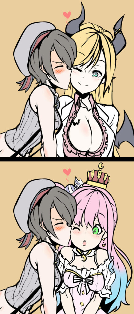 Charming Subaru Girls Wallpaper: Affectionate Comic Panel Illustration