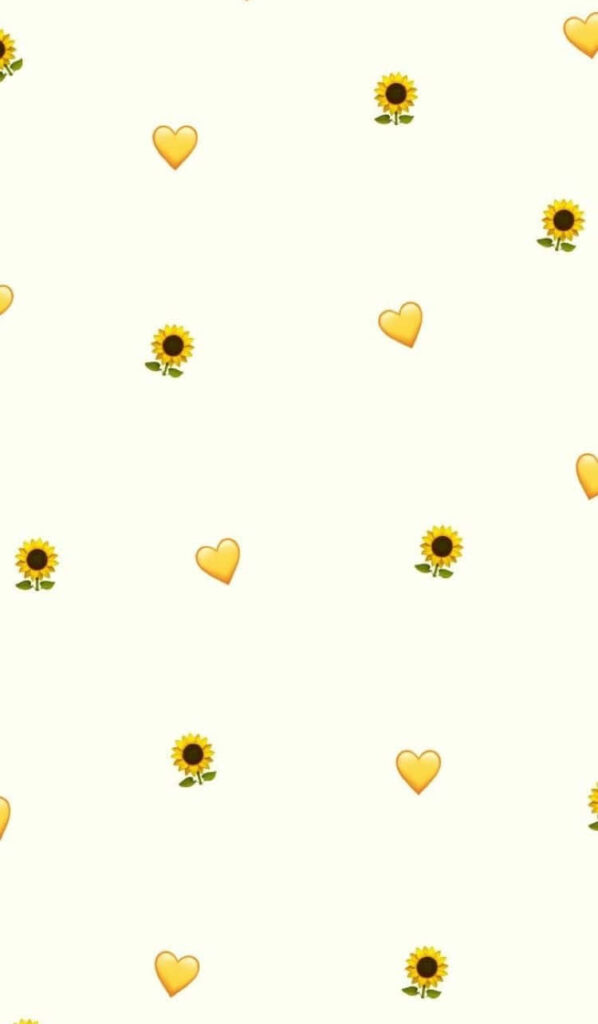 Cheerful Sunflower & Heart Wallpaper on Soft Cream Background