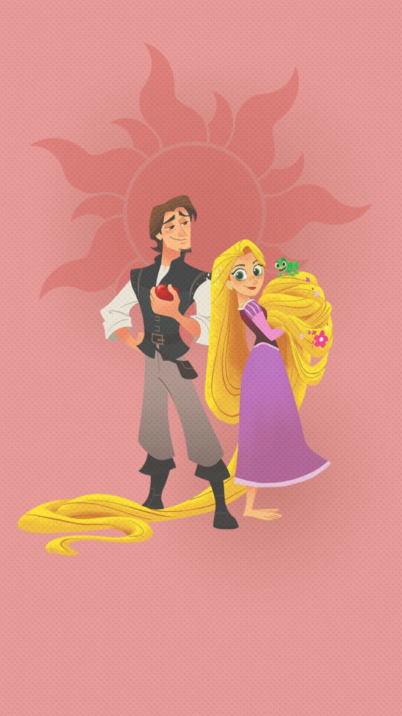 Enchanting Tangled Wallpaper: Rapunzel, Eugene & Pascal on Pink
