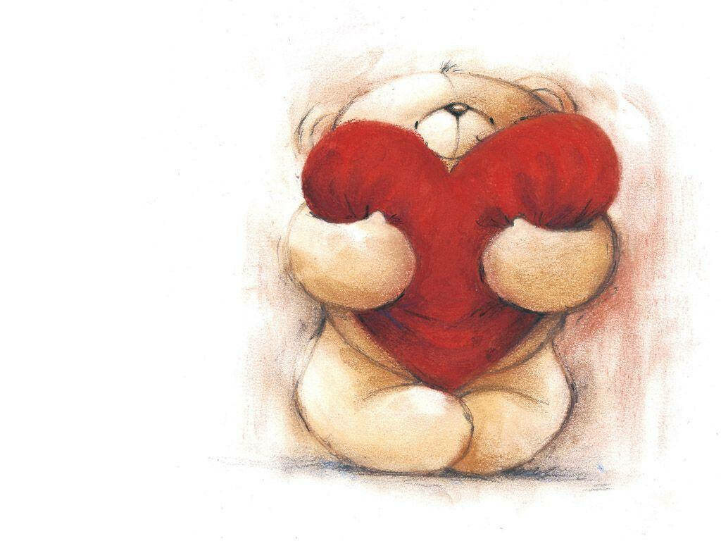 Warm Teddy Bear Wallpaper: Cuddly Heart Design for Cozy Decor