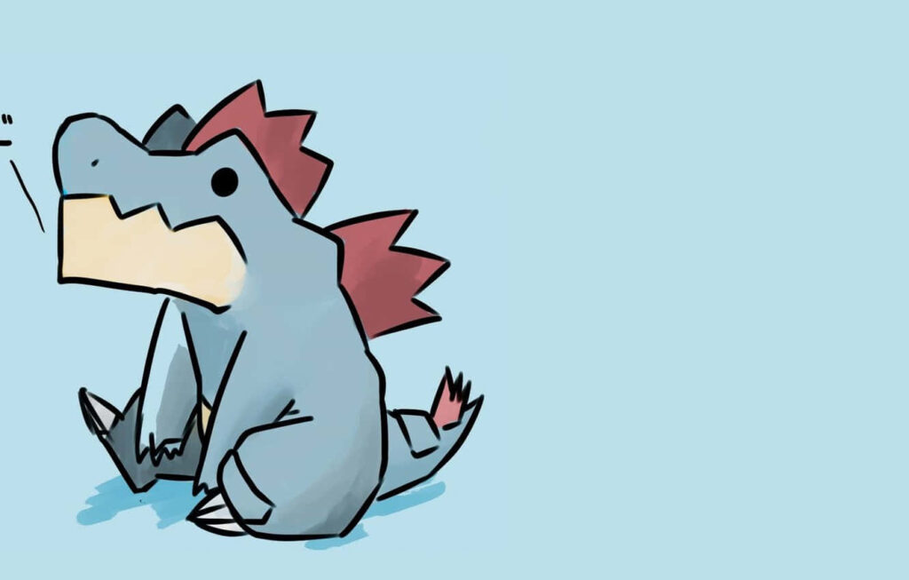 Charming Totodile Art Wallpaper on Baby Blue Background