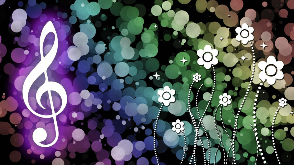 Charming Treble Clef Wallpaper: Dreamy Purple Glow & Whimsical Florals