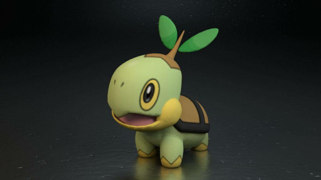 Charming 3D Turtwig Wallpaper on Dark Background - Vibrant Pokémon Art