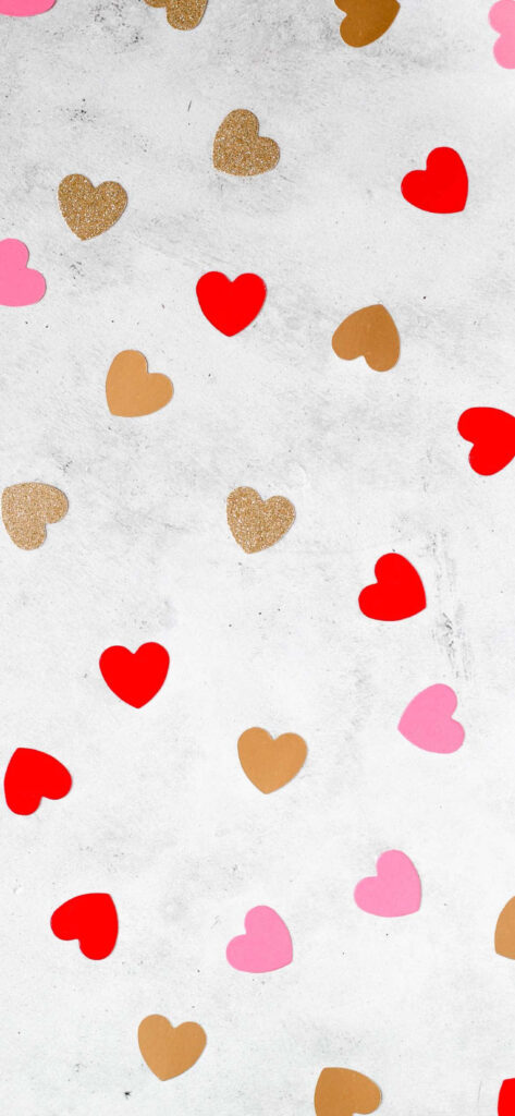 Charming Valentine's Day Wallpaper: Pink, Red & Gold Hearts Design