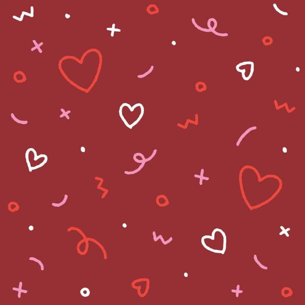 Charming Valentine's Day Wallpaper: Red Hearts & Festive Swirls