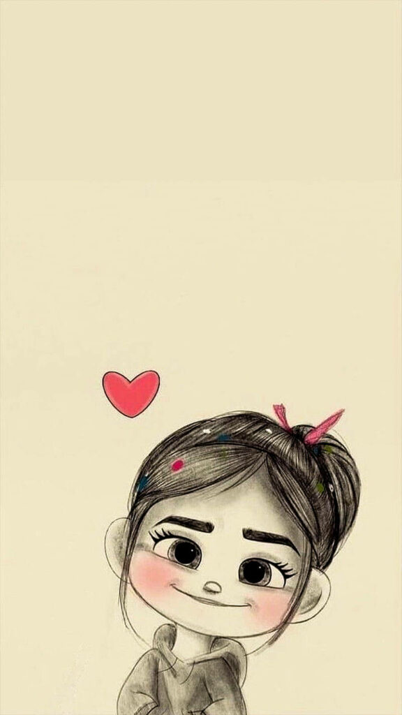 Charming Vanellope Wallpaper: Cute Cartoon with Heart on Minimal Background