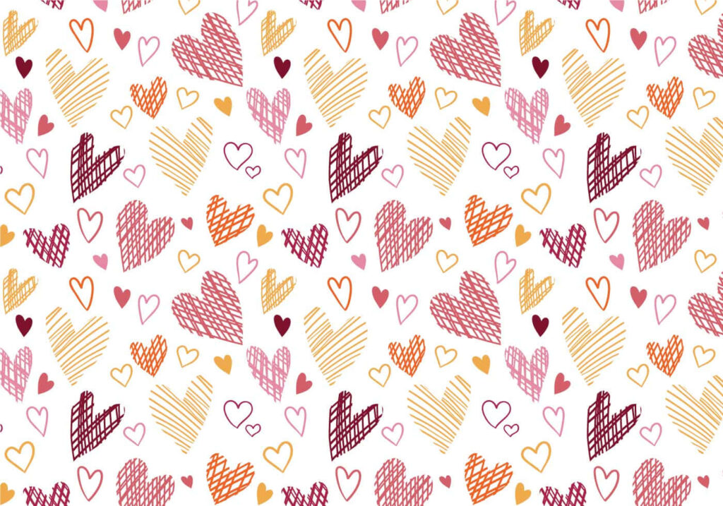 Vibrant Heart Pattern Wallpaper: Cheerful Red, Pink & Orange Design