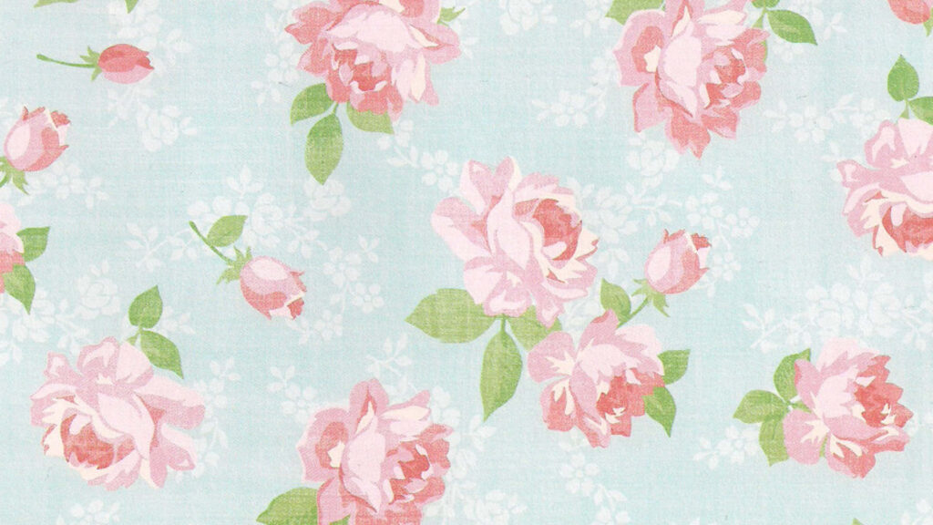 Charming Vintage Floral Wallpaper: Pink Flowers & Green Leaves