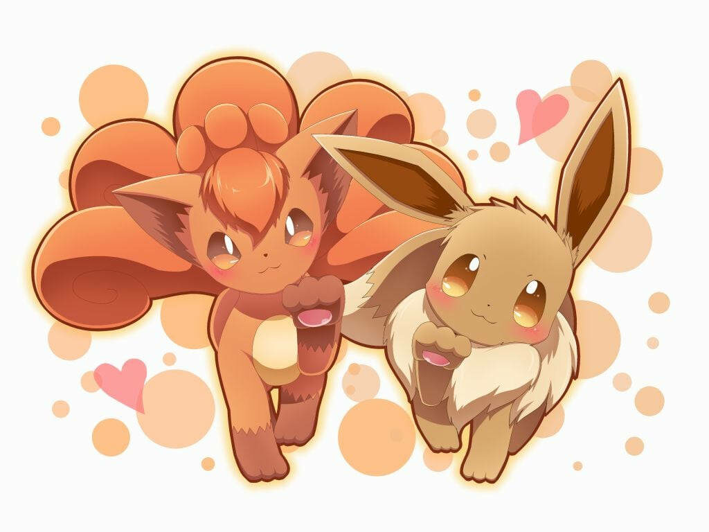 Charming Vulpix and Eevee Wallpaper: Cute Cartoon Design