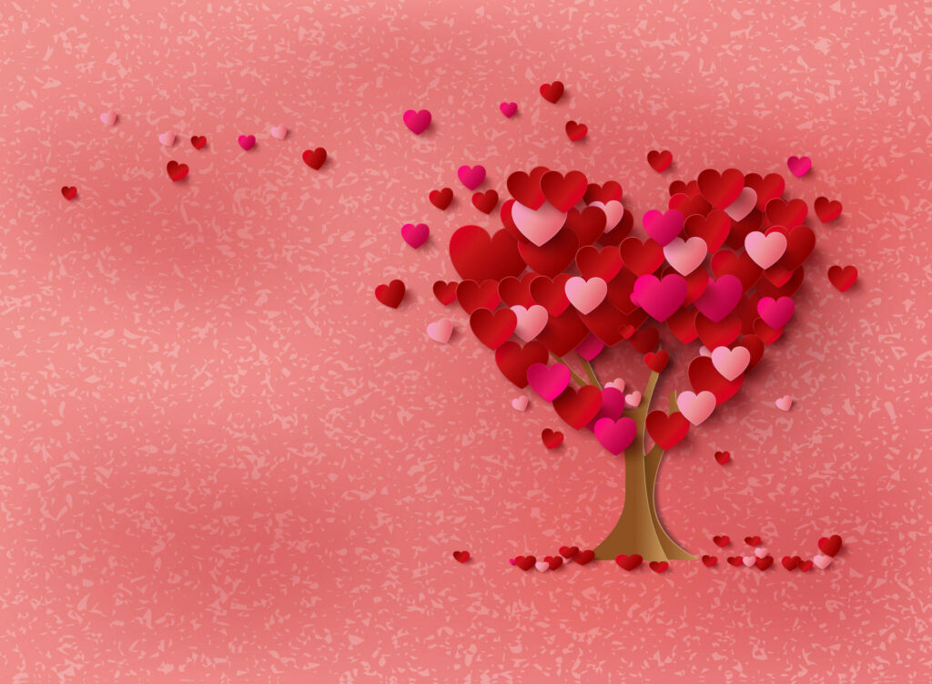 Charming Heart-Leaf Tree Wallpaper on Soft Pink Background