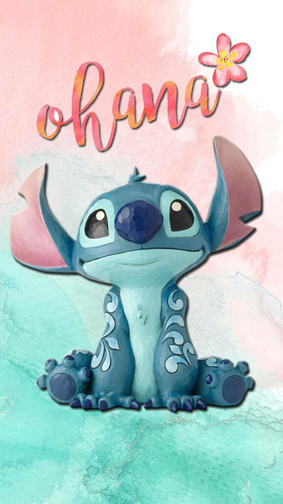 Charming Watercolor Wallpaper: Blue Stitch & Ohana Design