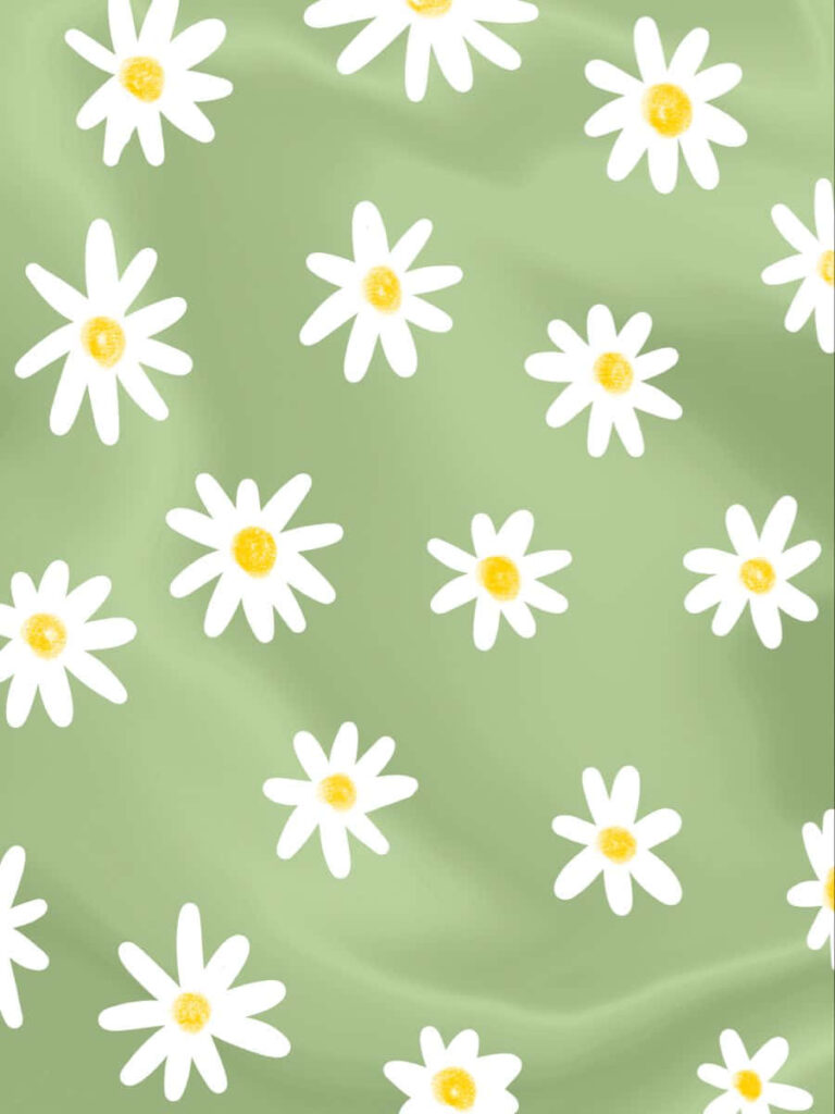 Fresh Green Daisy Wallpaper: Charming White Flowers on Soft Fabric