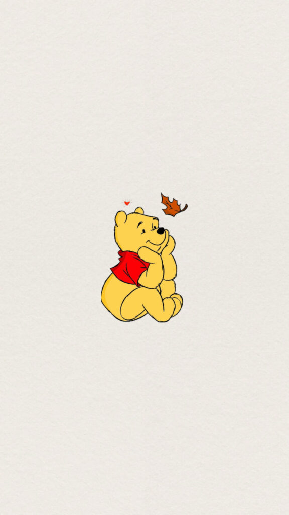 Charming Winnie the Pooh Minimalist Wallpaper with Joyful Leaf Fall