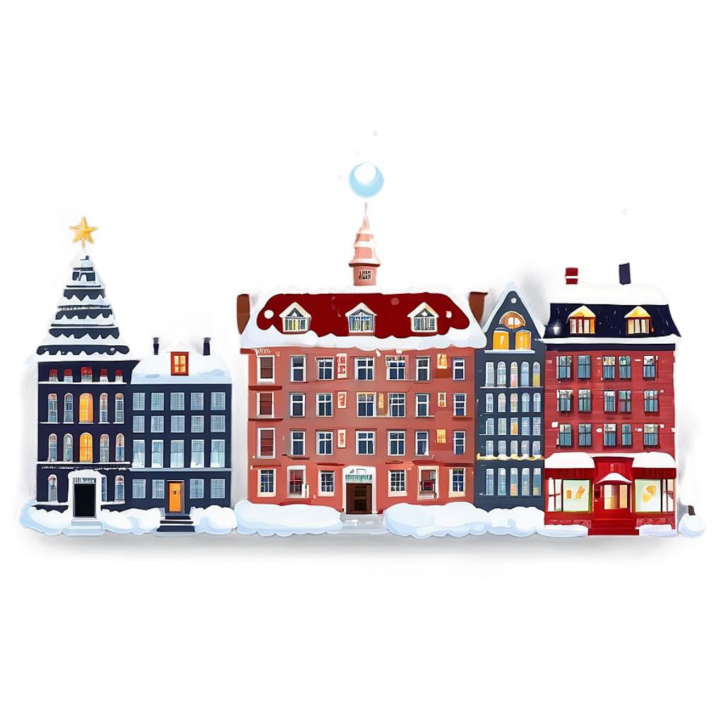 Charming Winter Cityscape Wallpaper: Snowy Buildings & Festive Lights