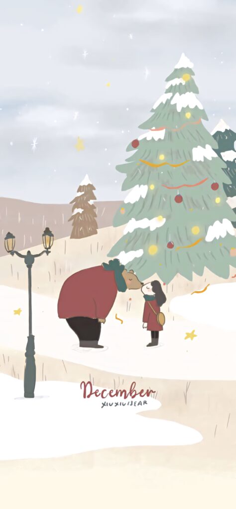 Heartwarming Winter Holiday Embrace Wallpaper: Snowy Scene & Joy