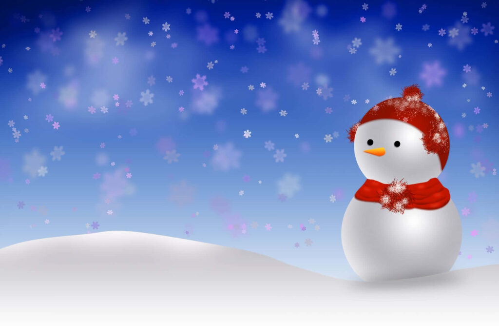 Charming Snowman in Twilight Snow: Festive Winter Wonderland Scene Wallpaper