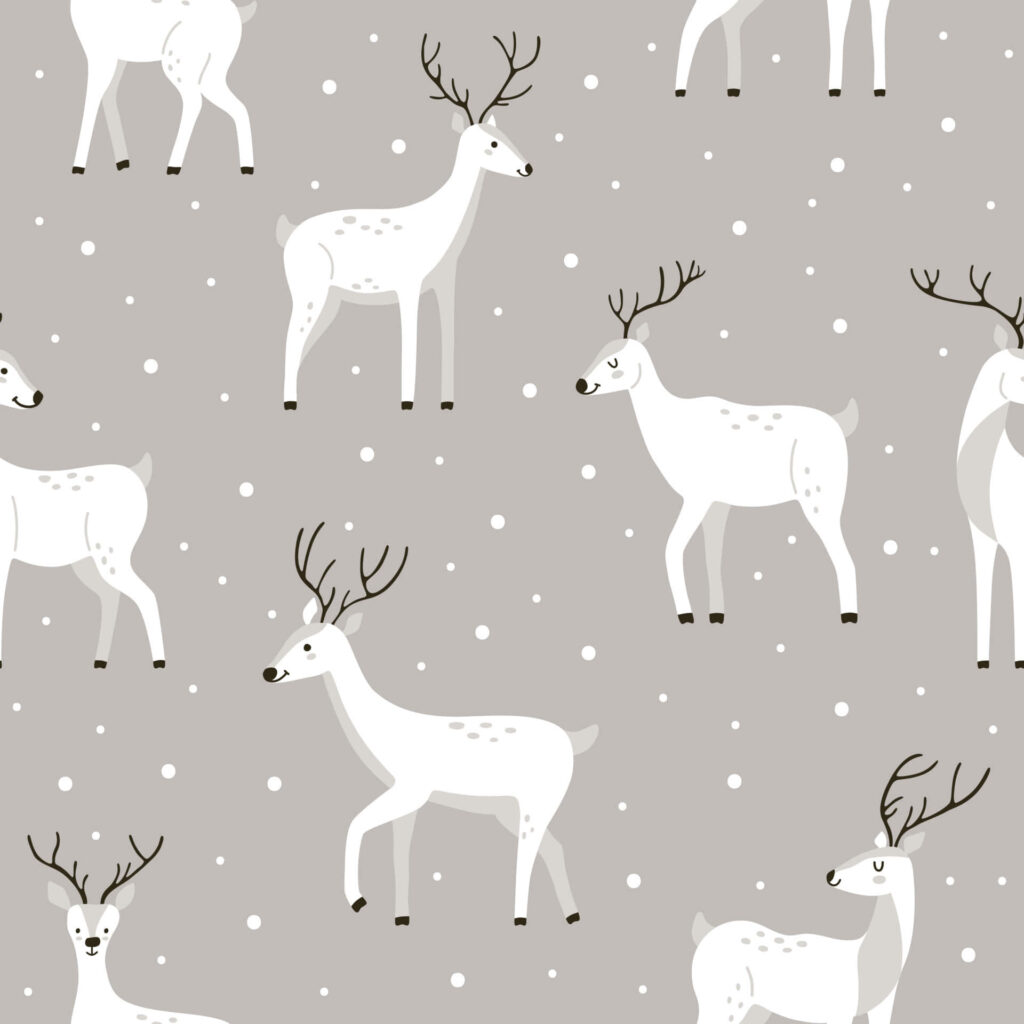 Charming Winter Wallpaper: Adorable Reindeer & Snowflakes