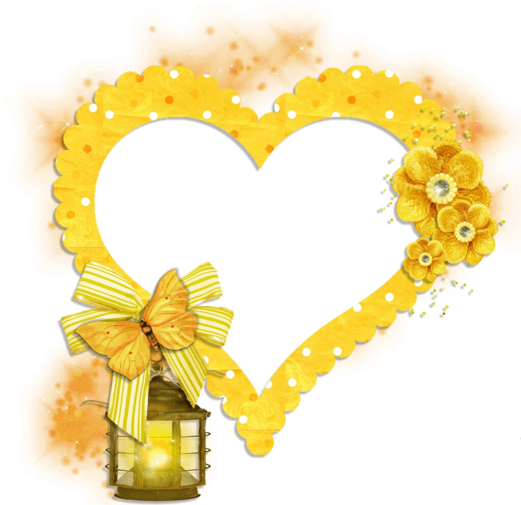 Charming Yellow Heart Wallpaper with Flowers and Butterfly Ribbon