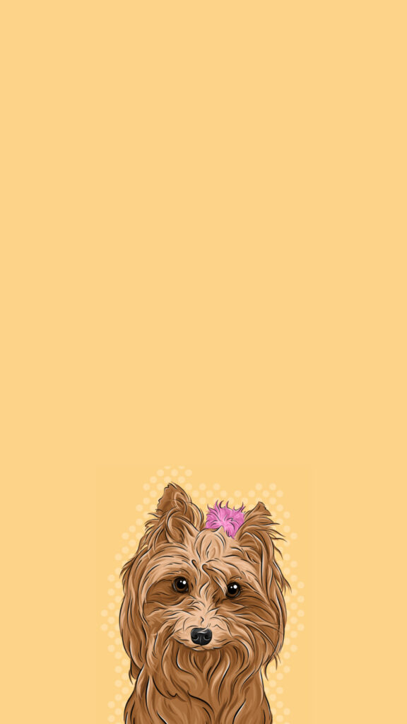 Charming Yorkshire Terrier Illustration with Pink Ribbon Wallpaper Background