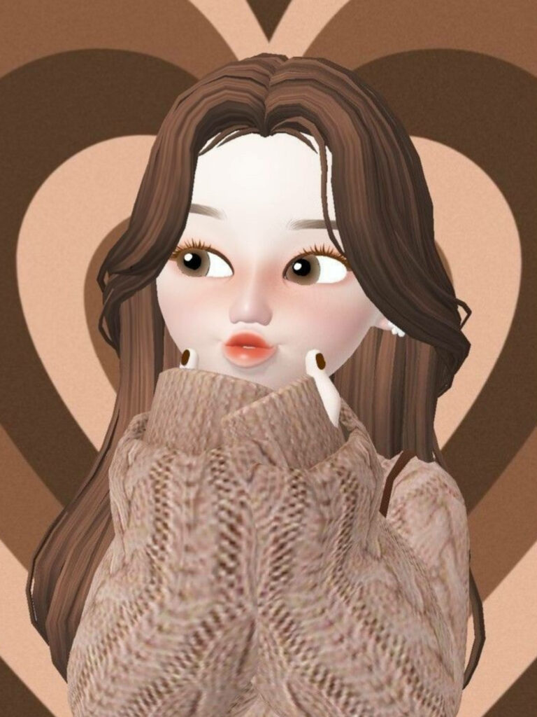 Stylish Zepeto Avatar in Cozy Sweater Embraces Chic Heart Background Wallpaper