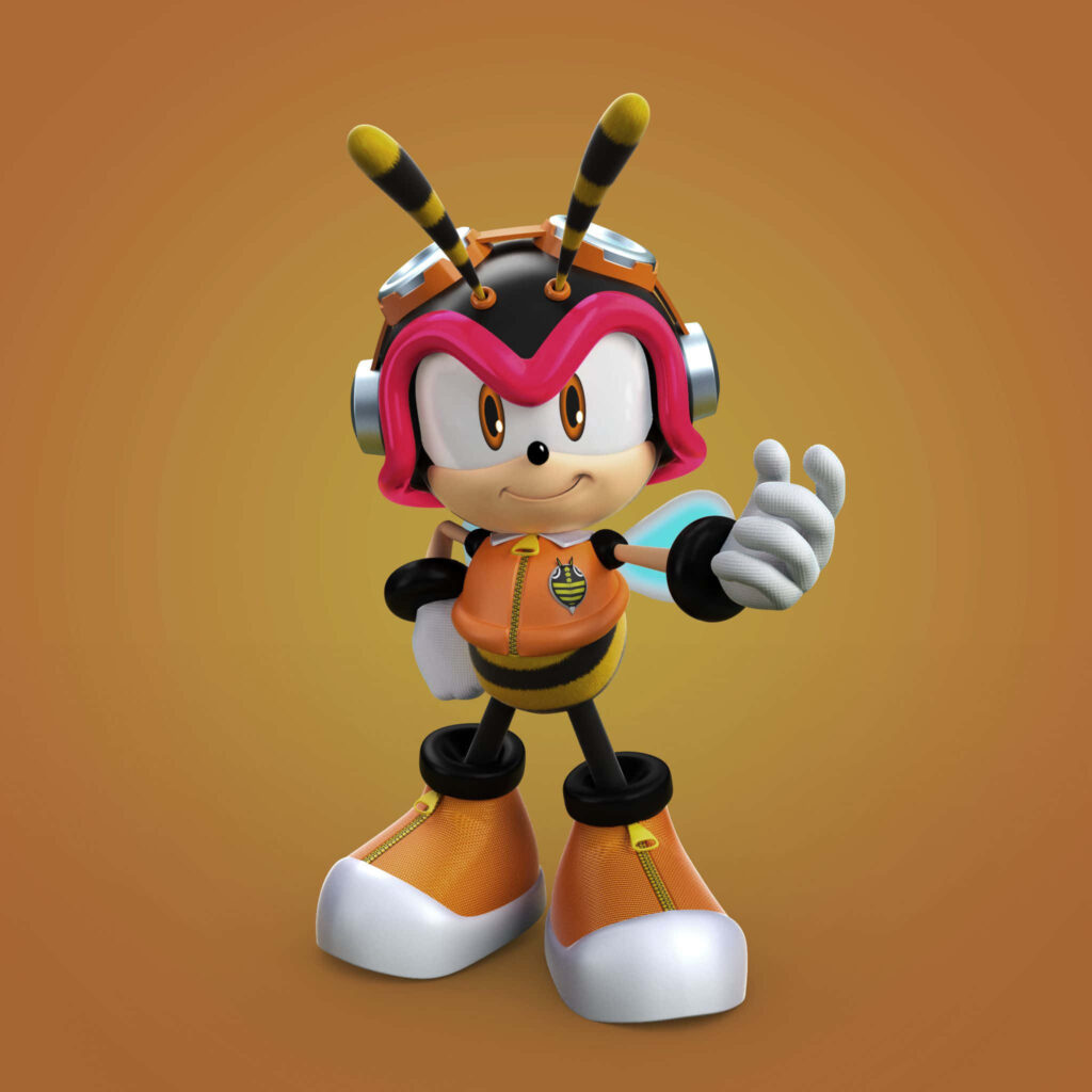 Charmy Bee Sonic character in vibrant orange 3D cartoon style with aviator helmet wallpaper
