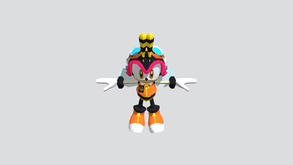 Charmy Bee Sonic character mid-flight vibrant yellow black suit orange shoes 3D animation wallpaper