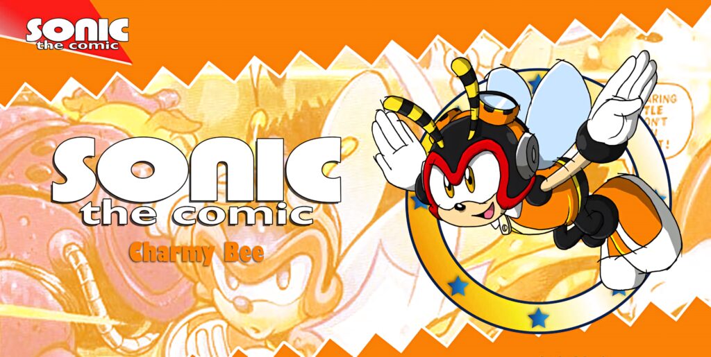 Charmy Bee from Sonic the Comic vibrant wallpaper with orange white dynamic background flying