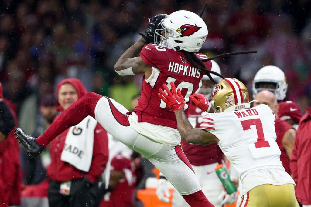 Charvarius Ward defends DeAndre Hopkins high catch NFL wallpaper vivid colors detailed uniforms