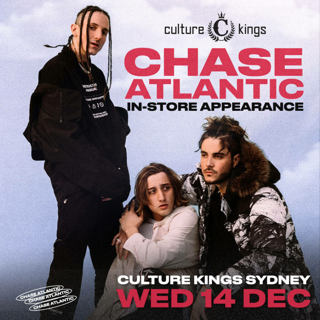 Mitchel Clinton Christian of Chase Atlantic in urban style with bold pink text Culture Kings wallpaper