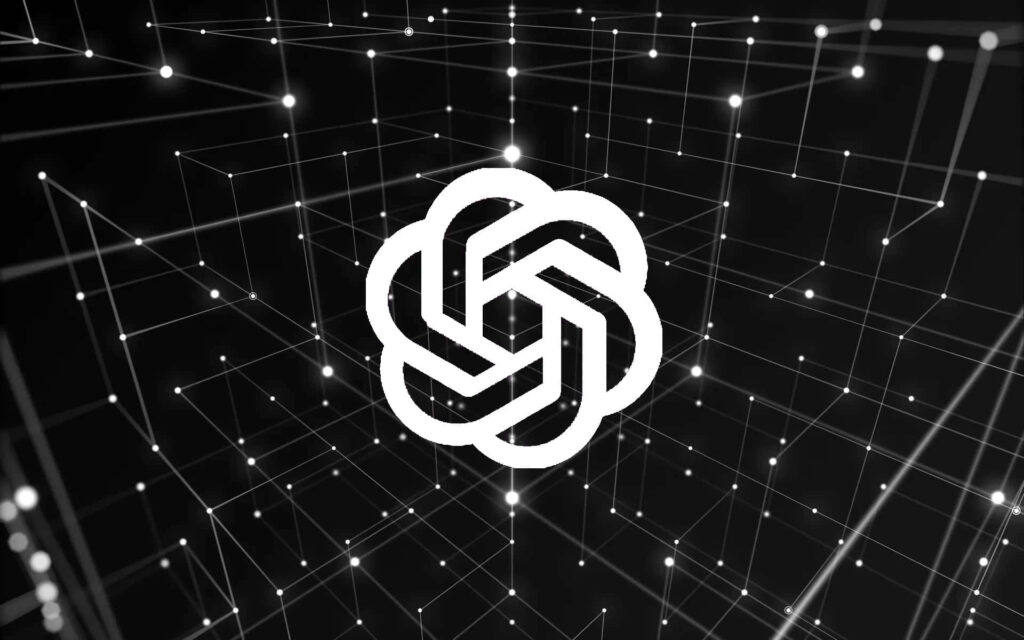 ChatGPT logo on black background with glowing neural network grid lines AI technology wallpaper