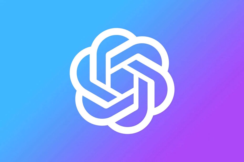 ChatGPT wallpaper with white OpenAI logo on vibrant blue and purple gradient background digital design