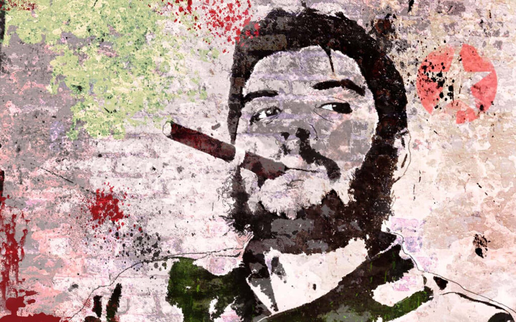 Che Guevara portrait artwork wallpaper with rugged textures bold brushstrokes and cigar background