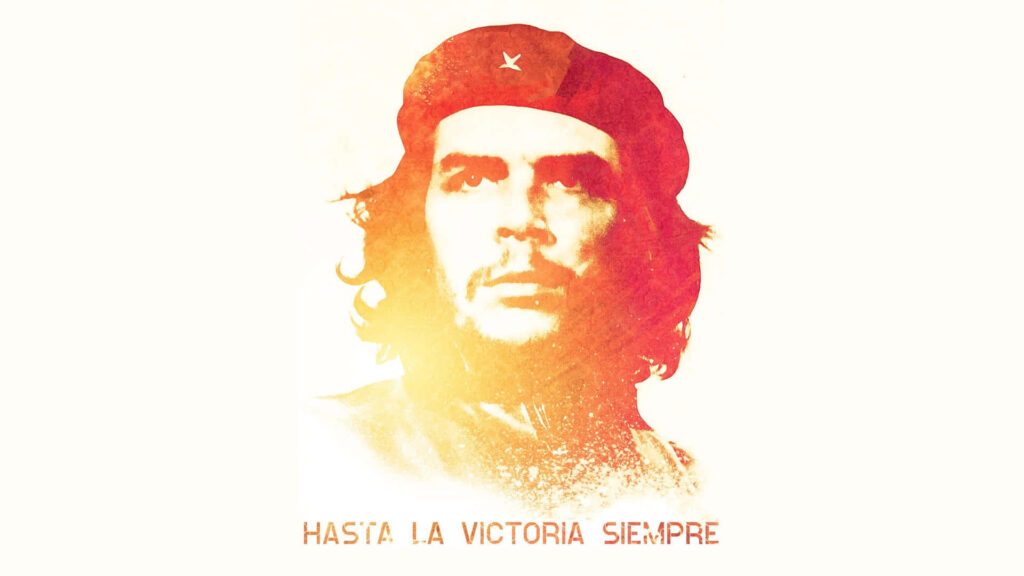 Che Guevara portrait wallpaper with gradient effect and Hasta la victoria siempre text background
