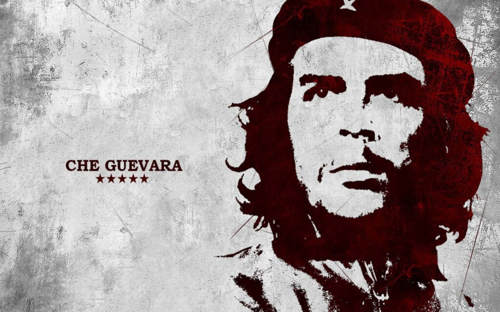 Stencil-style Che Guevara portrait wallpaper with textured background and star symbols design