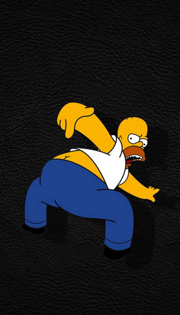 Cheeky Homer Simpson wallpaper with humorous pose on sleek black textured background minimal design