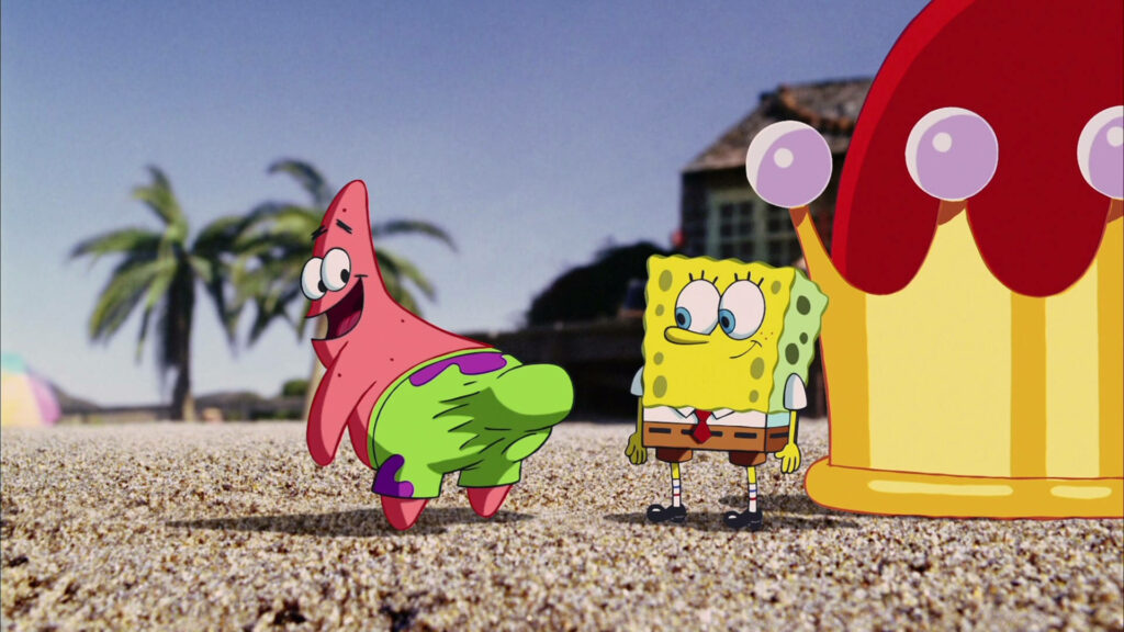 Silly Spongebob and His Cheeky Pal: A Hilarious Wallpaper with Patrick Playfully Showing Off His Rear