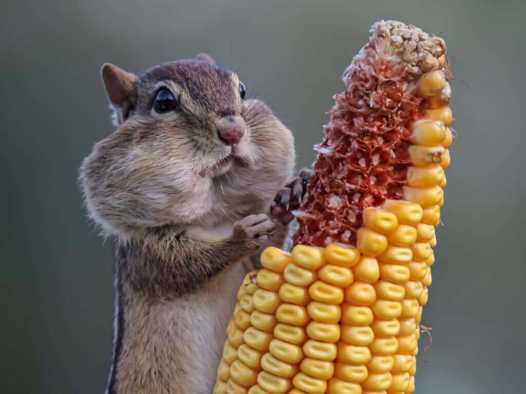 Cheeky Squirrel Wallpaper: Fun & Playful Corn Munching Charm!
