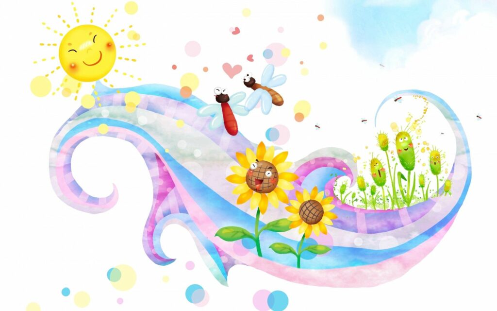 Cheerful 1680x1050 Wallpaper: Blooming Garden & Smiling Children