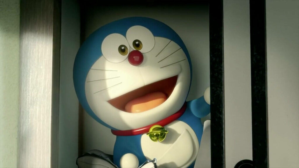 3D Doraemon Wallpaper - Joyful Blue Robotic Cat with Red Collar