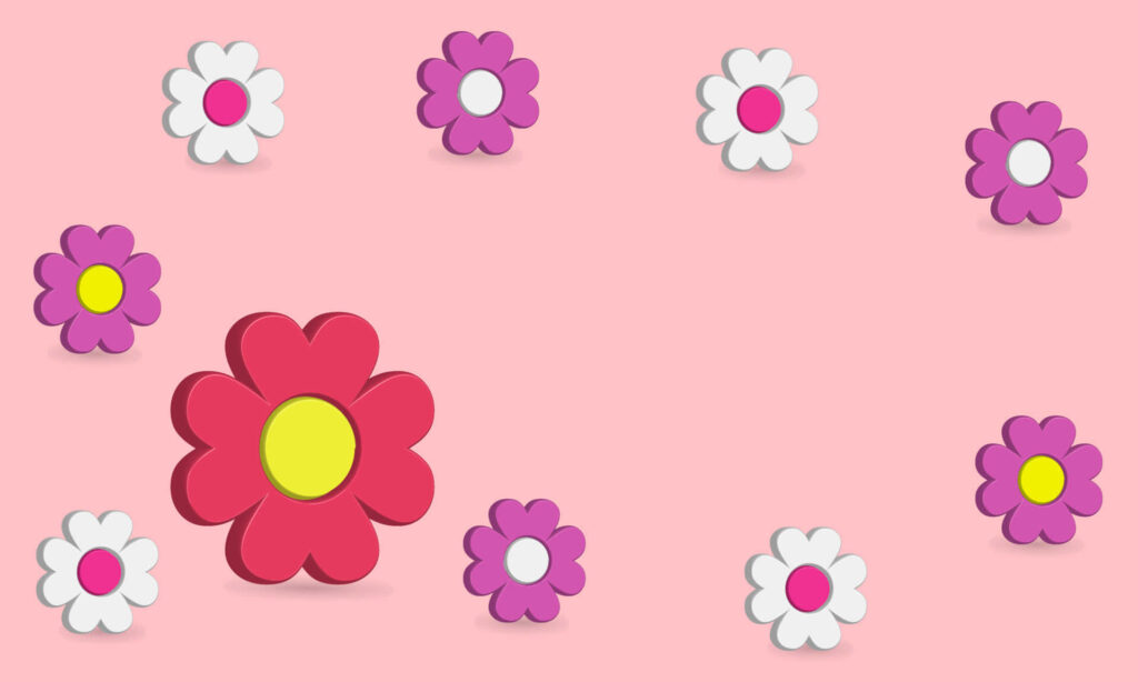 Cheerful 3D Flower Icons Wallpaper in Bright Red and Pink