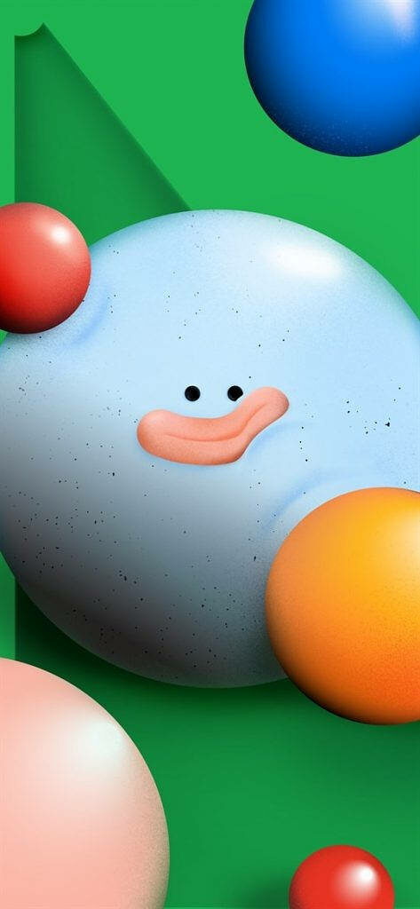 Adorable 3D Smiley Sphere amidst Colorful Spheres: Vibrant Background for Google Pixel 4a Wallpaper