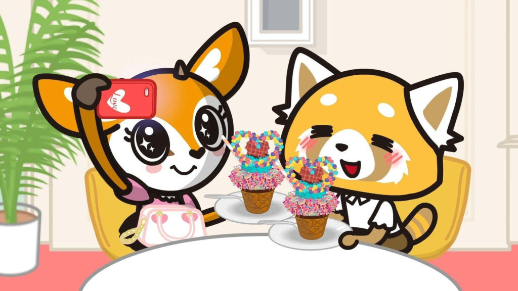 Cheerful Aggretsuko Wallpaper: Fun Ice Cream Scene with Friends