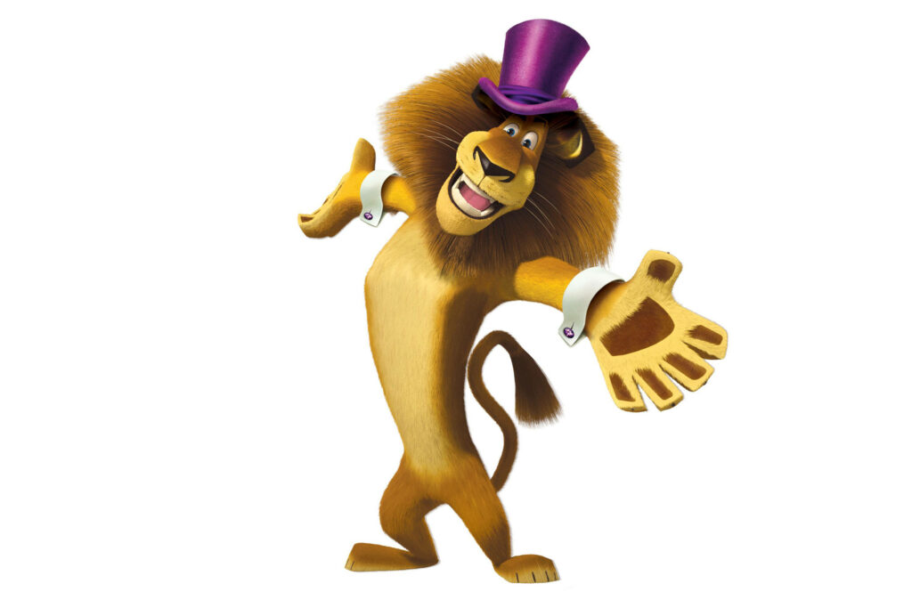 Cheerful Alex the Lion in Circus Outfit Wallpaper Background