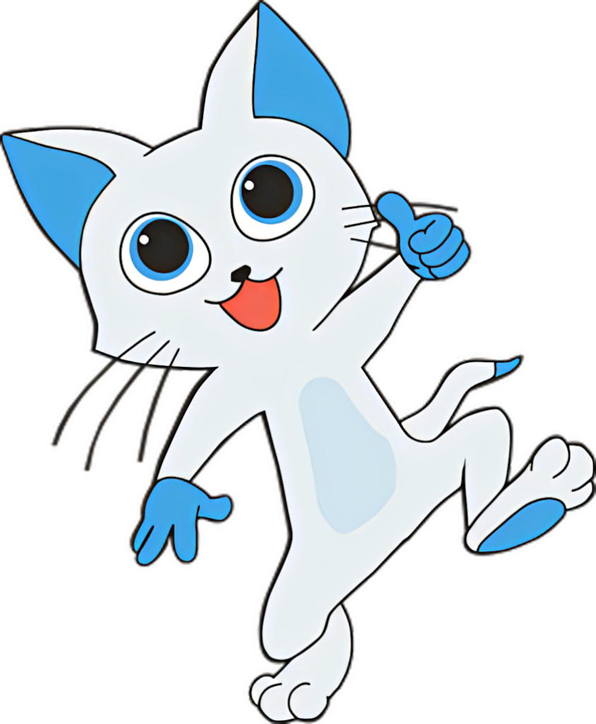 Cheerful Animated Cat Wallpaper: Blue-Eared, Playful & Uplifting