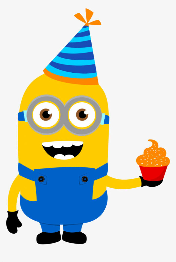 Cheerful Cartoon Character in Blue Overalls with Cupcake Wallpaper