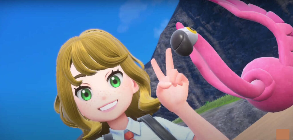 Cheerful Animated Girl with Flamingo Wallpaper Background