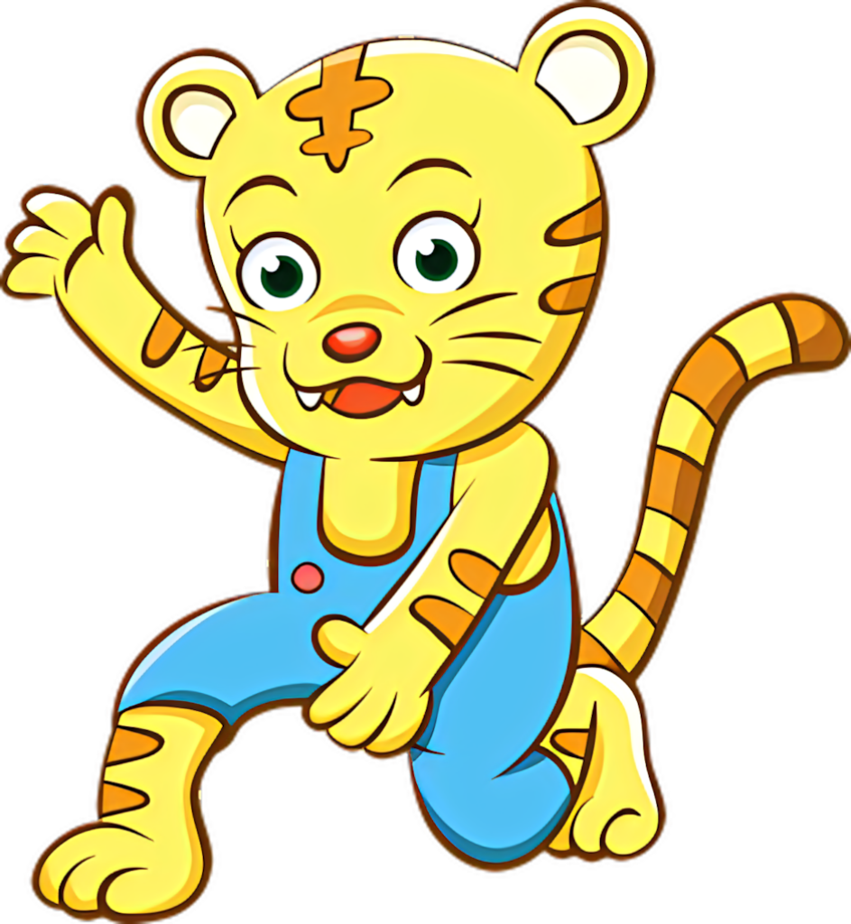 Cheerful Animated Tiger Wallpaper - Vibrant & Playful Blue Outfit