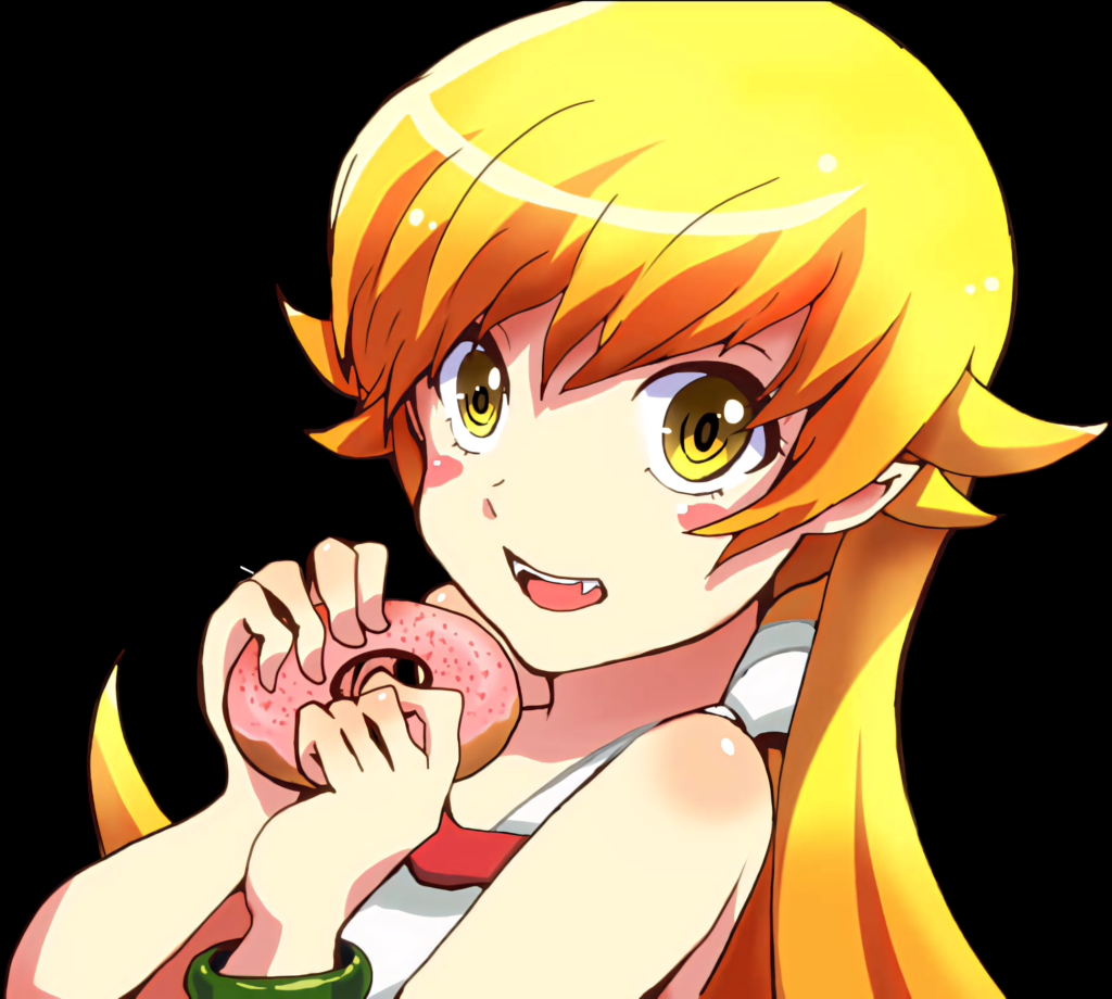 Cheerful Animated Character with Yellow Hair Enjoys Donut Wallpaper