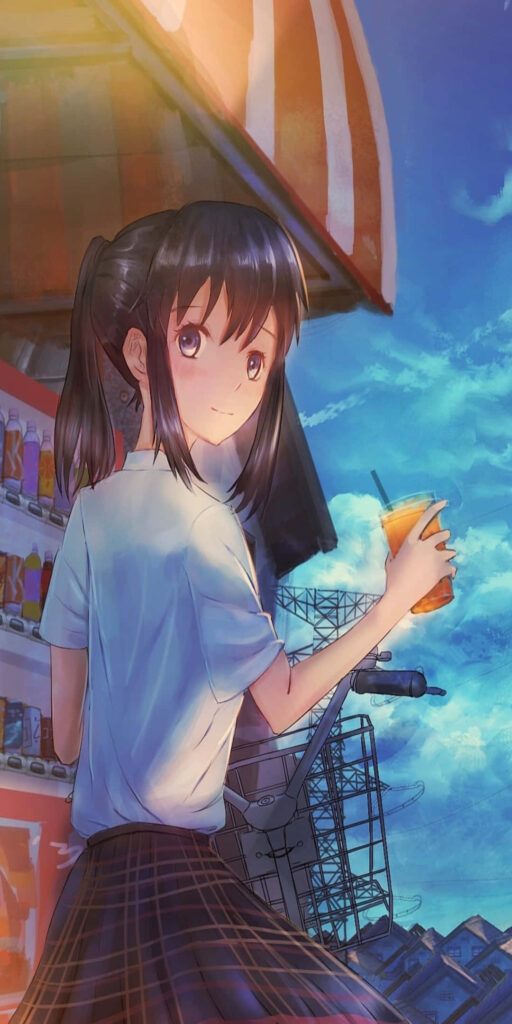 Cheerful Anime Girl Wallpaper: Summer Vibes & Refreshing Drinks