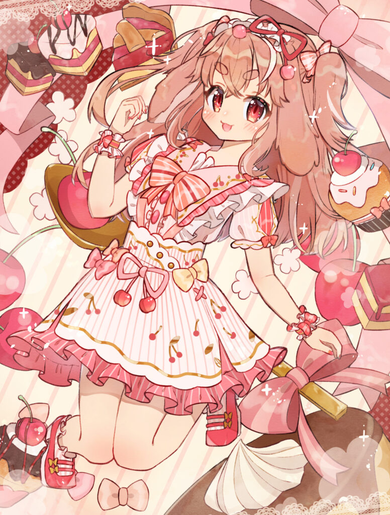 Vibrant Anime Wallpaper: Cheerful Girl & Sweet Treats in Pastels